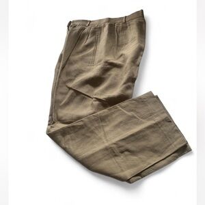 Emily Daniell vintage linen blend pleated cream pants size 10 straight leg curve
